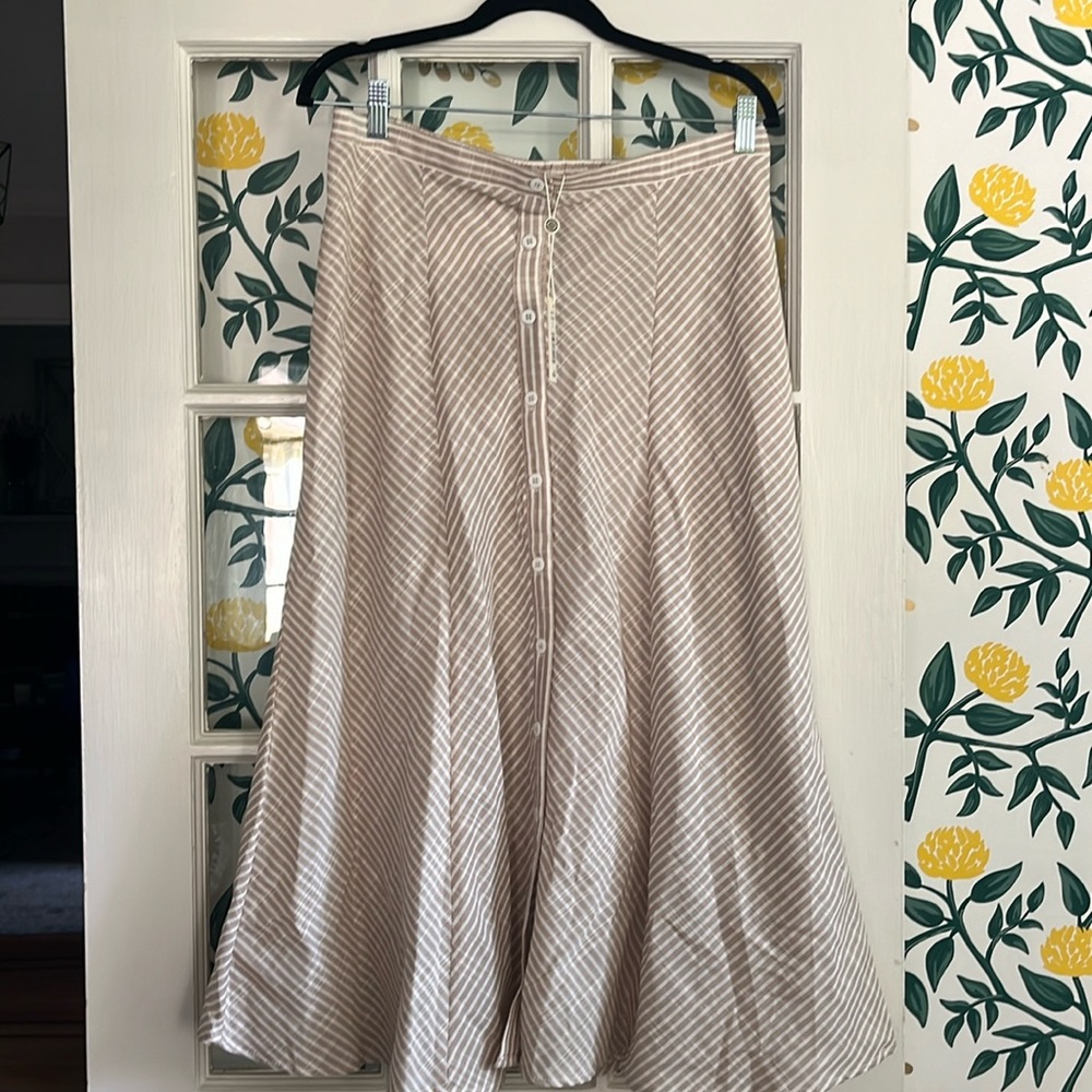 Max Studio, L, A Line Button Down Linen, Cream, Skirt